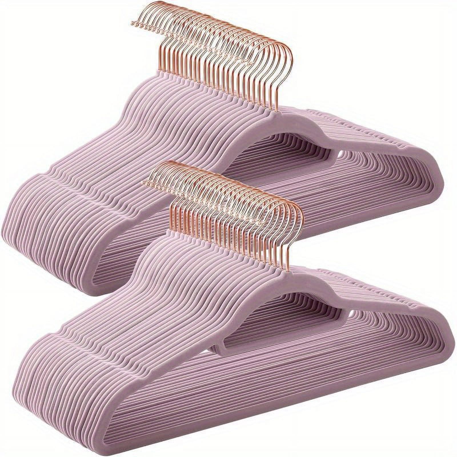 Velvet Hangers, Set of 50 Clothes Hanger with Rose Gold Swivel Hook, Non-Slip, and Space-Saving, 0.2-Inch Thick, 17.1-Inch Long for Coat, Shirt, Dress, Pants, Tie