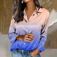 thumbnail image 2 of JGGSPWM Gradient Satin Shirts for Women Button Down Long Sleeve Collared Blouses Spring Trendy Color Block Top Blue L, 2 of 5