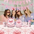thumbnail image 4 of Neoyler Bow Theme Girl Birthday Party Tableware Set with Paper Plates Paper Cups Napkins Tablecloth Suit for Sweet and Elegant Gatherings Supplies 150 Pieces Include, 4 of 6