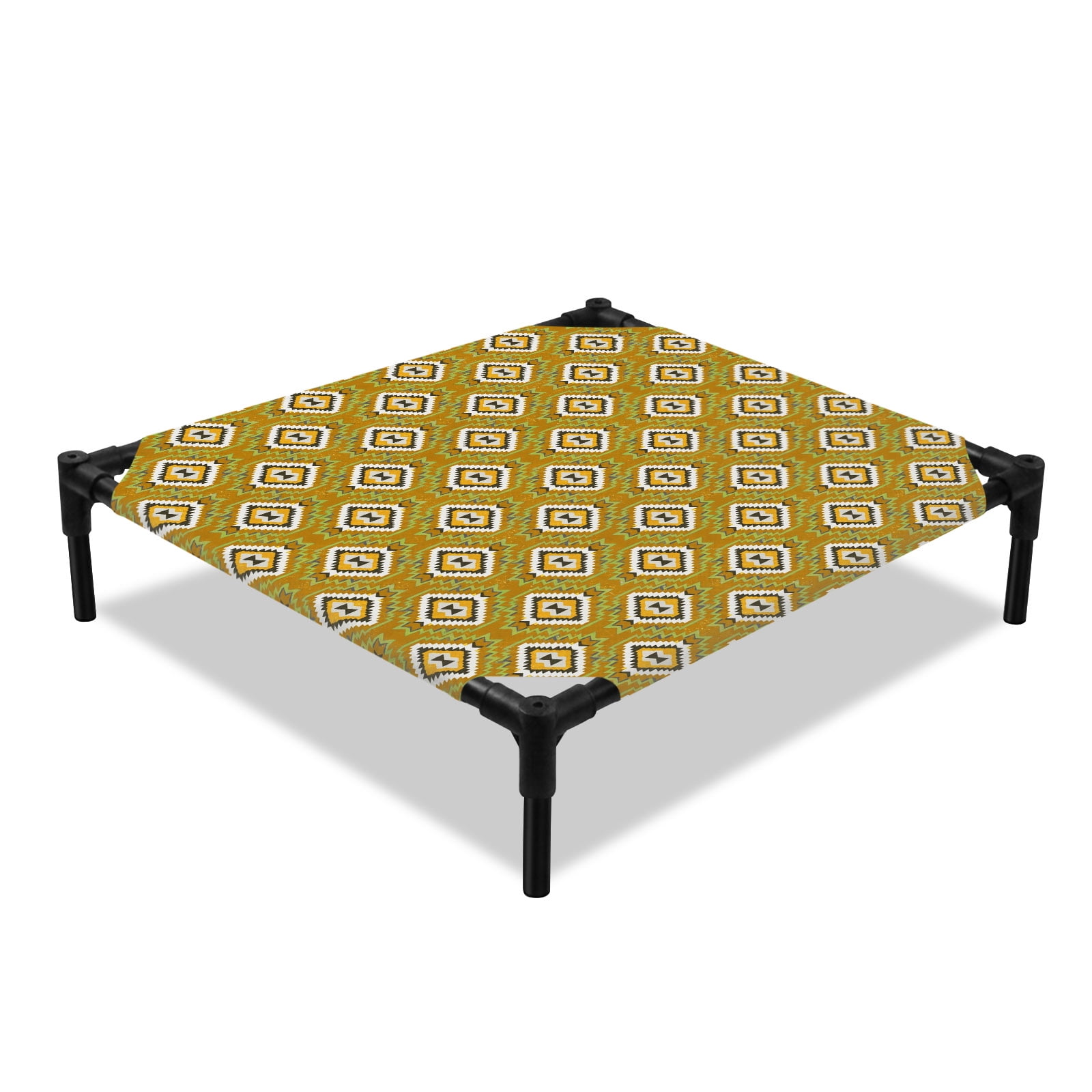 Brown Slate Diamonds Elevated Dog Bed Abstract Vintage Minimalist Geometric Grid Cooling Breathable Outdoor Raised Dog Cot Bed with Metal Frame Non-Slip Feet for Small Dog 20x20in