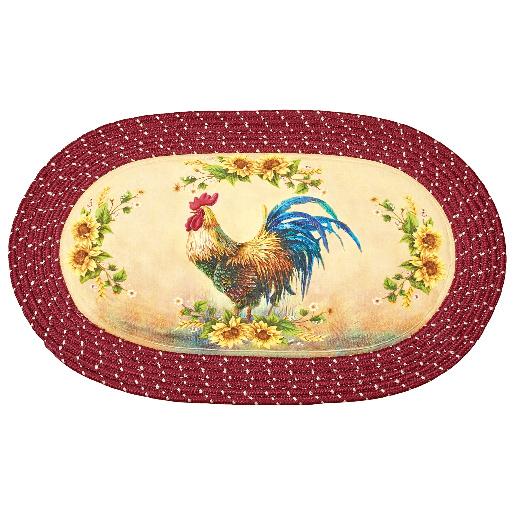 French Country Rooster Sunflower Kitchen Cushioned Floor Runner Rug Door Mat 