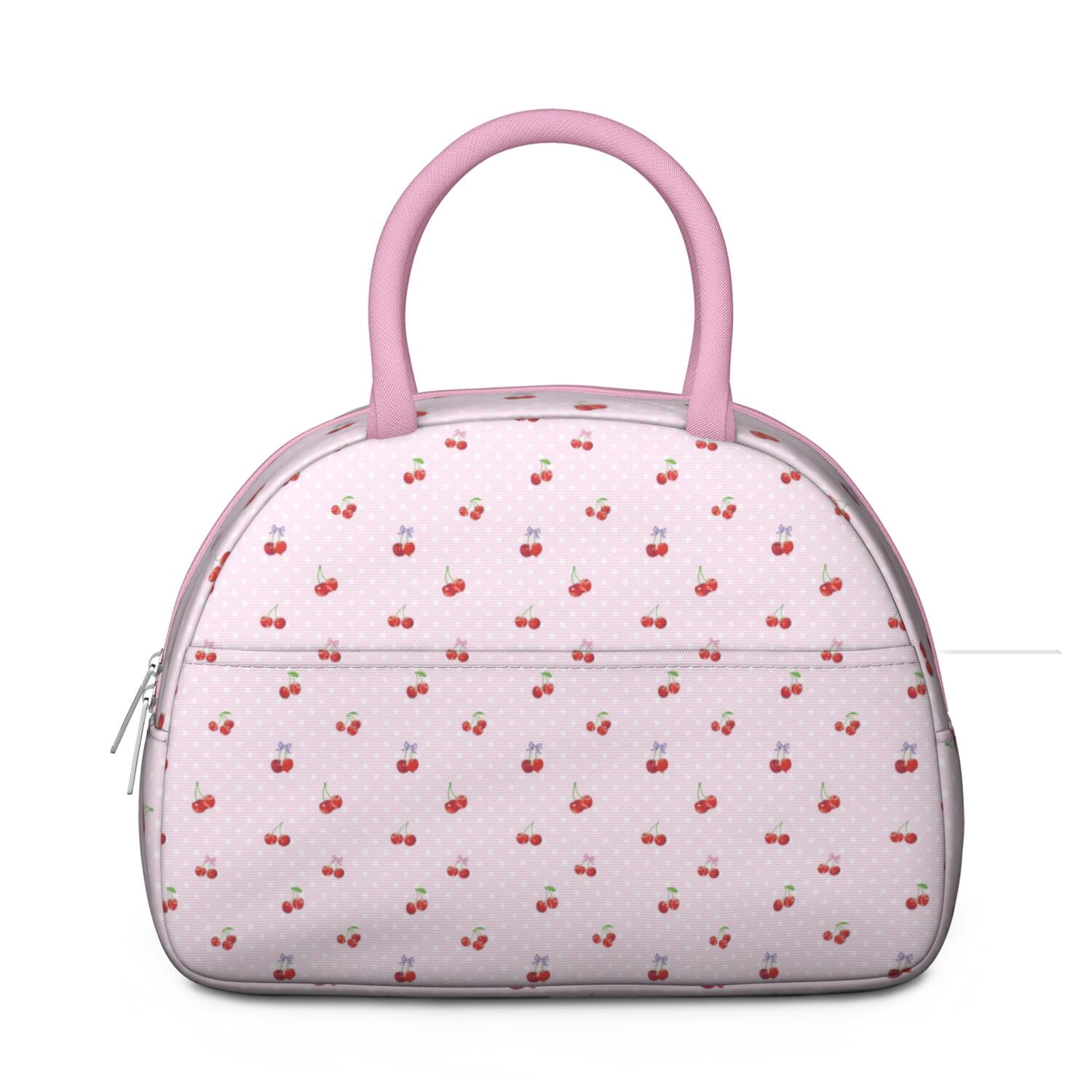 Cute Insulated Lunch Bag for Women, Reusable Thermal Lunch Tote with Cherry Print Design, Sweet Red and Pink Aesthetic, Perfect for Work, Picnic, and Travel