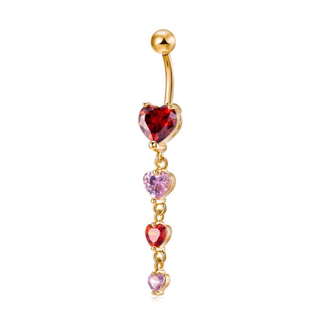 Jumpingount Colgante en forma de corazón Zircon Ombligo Ombligo Anillos Acero inoxidable Umbilical Nail Studs Jewelry Ropa, zapatos y accesorios Miscelánea dorado+multicolor