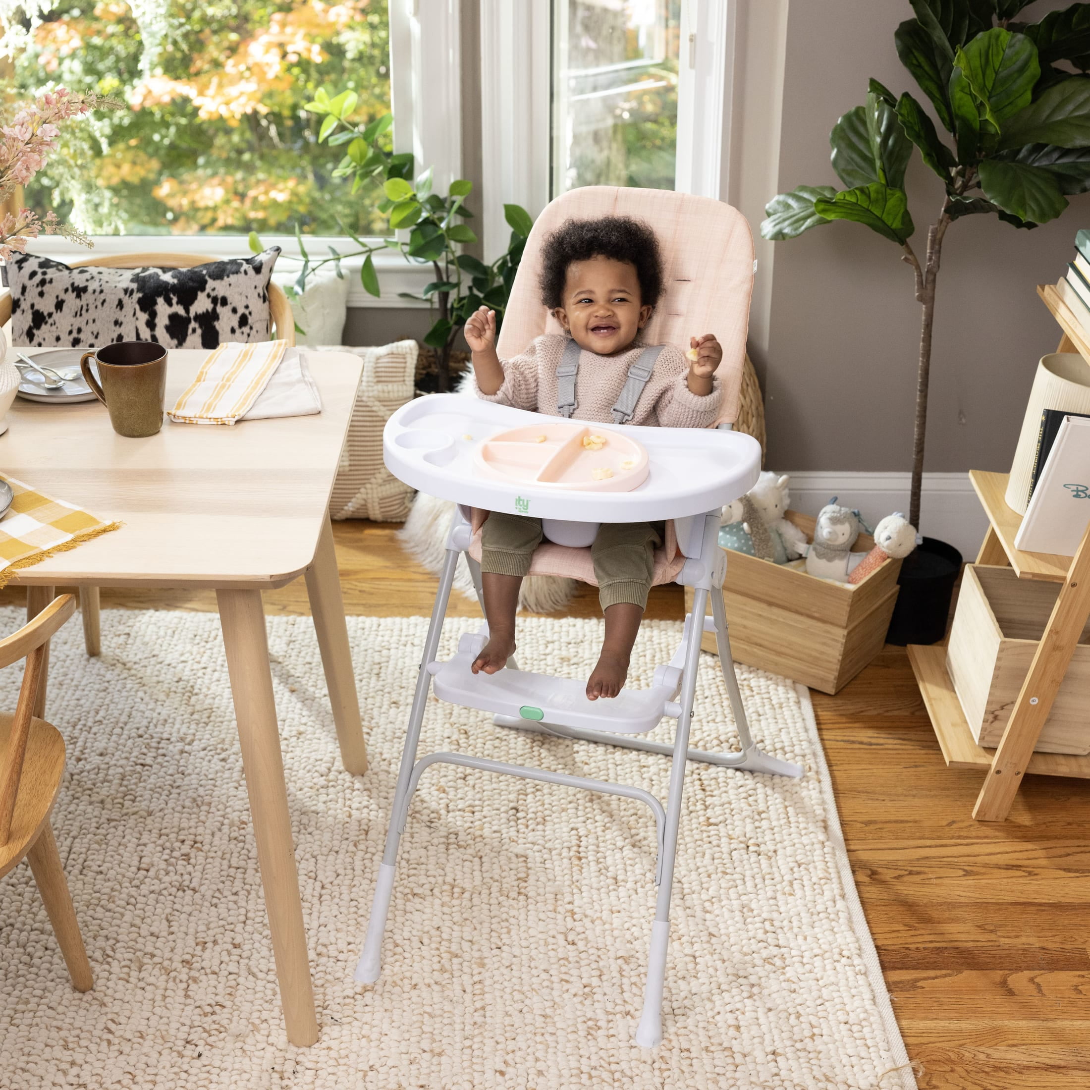 Ingenuity Sun Valley Compact Folding Baby High Chair - For Ages 6 Months and Up, Unisex - Pink
