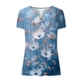 thumbnail image 4 of Otvok Summer Tops for Women's Short Sleeve V-Neck Button Pleated Blouse Floral Tunic Tunic Blouse, 4 of 6