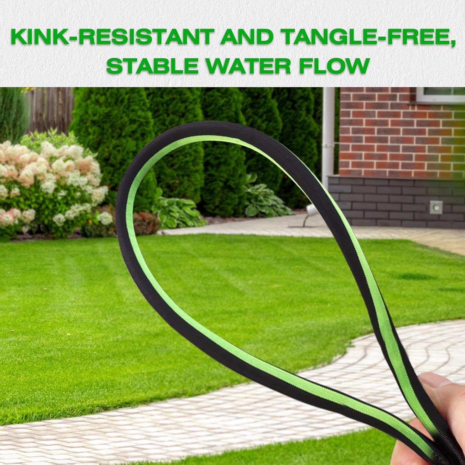 50FT Lightweight  Flexible Garden Hose - Kink-, Non-Expanding, Easy Storage for Yard Lawn Outdoor Use (Black-Green)