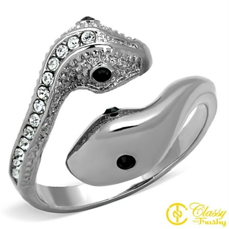 - Classy Not Trashy® Size 9 Women's Pave and Solid Snake Bypass Ring with Jet Crystals