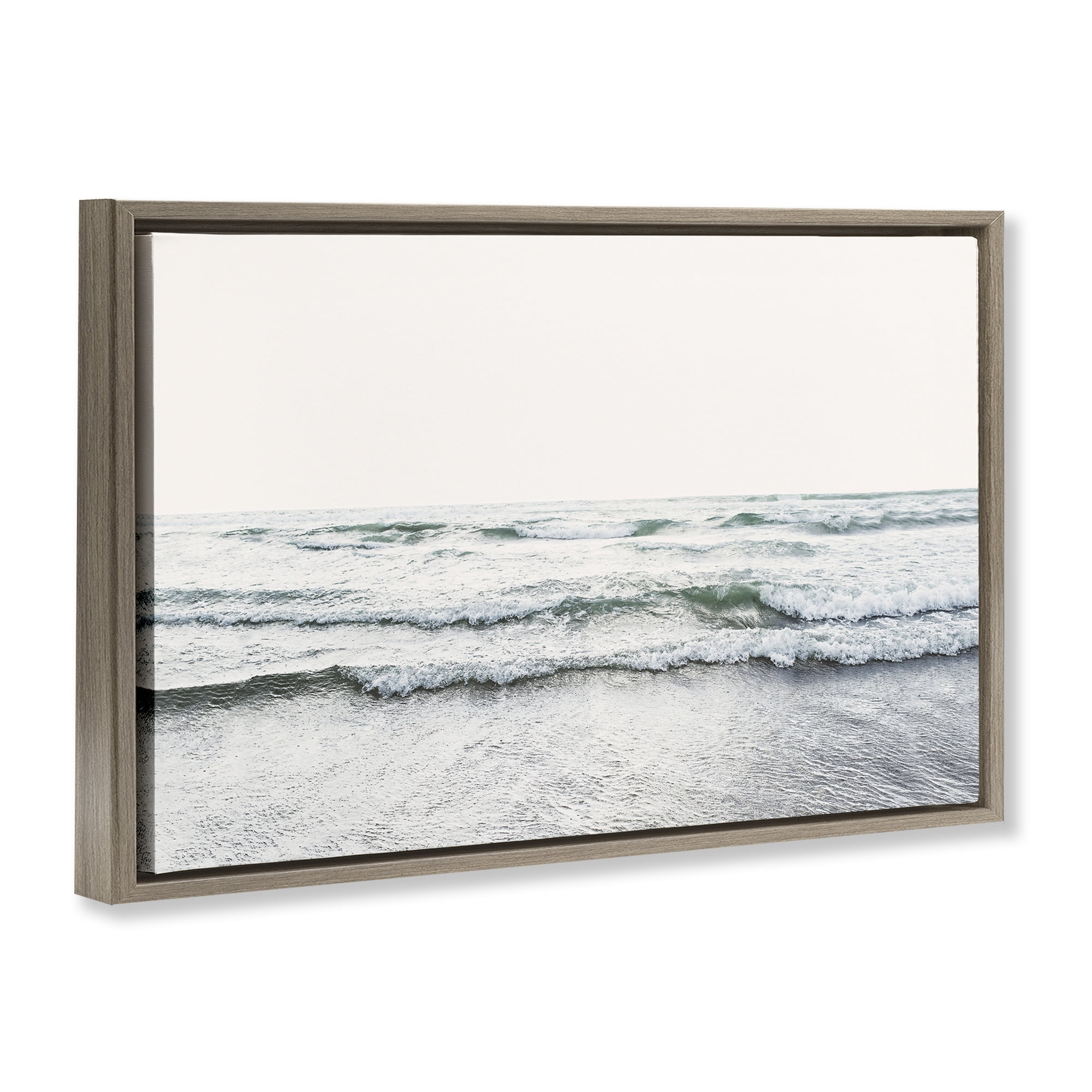 Stupell Industries Rolling Tide Waves Nautical & Beach Photography Brown Floater Framed Canvas Art Print Wall Art, 25 x 17