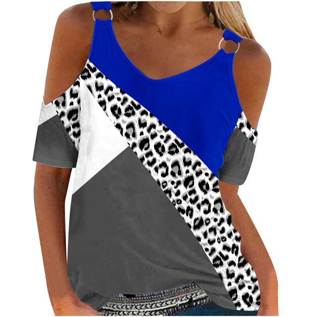 Fiudx Ofertas de La Semana Blusas de Cuello Redondo de Manga Corta con Estampado Informal a La Moda para Mujer