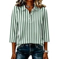 thumbnail image 2 of Satingcolo Women Striped Polo Shirts 3/4 Sleeve Rugby Shirts Oversized Collared T Shirts Fall Color Block Tee Tops,Green M, 2 of 6