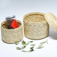 thumbnail image 3 of Woven Seagrass Storage Baskets with Lids Handmade Decorative Storage Baskets for Shelves Toy Gift Cosmetics Organization, 3 of 7