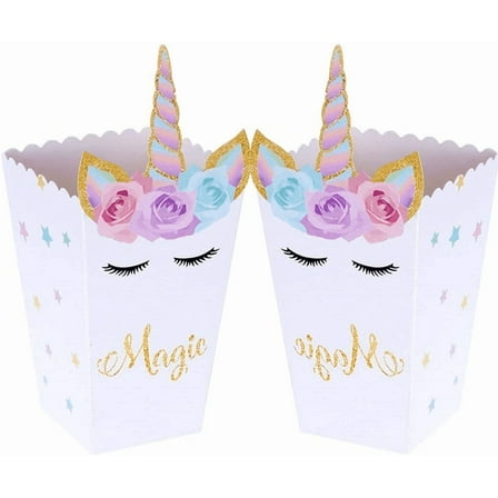 12 PCS Magical Unicorn Party Favor Boxes Unicorn Party Popcorn Treat Boxes Candy Cookie Containers for Baby Shower or Birthday Party Favor Supplies Decorations