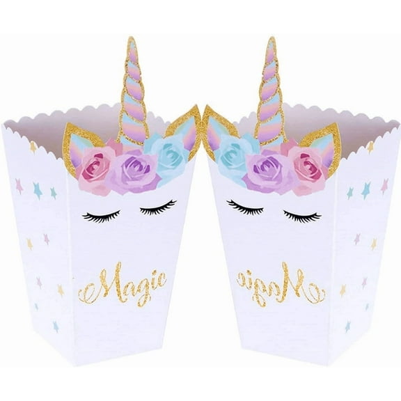 12 PCS Magical Unicorn Party Favor Boxes Unicorn Party Popcorn Treat Boxes Candy Cookie Containers for Baby Shower or Birthday Party Favor Supplies Decorations