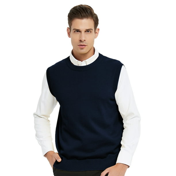 TOPTIE Men's Business Sweater Vest Cotton Jumper Top-Navy-XL