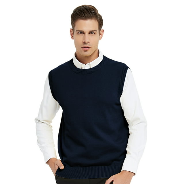 TOPTIE Gilet d'Affaires pour Hommes en Coton chandail-Over-Marine-G