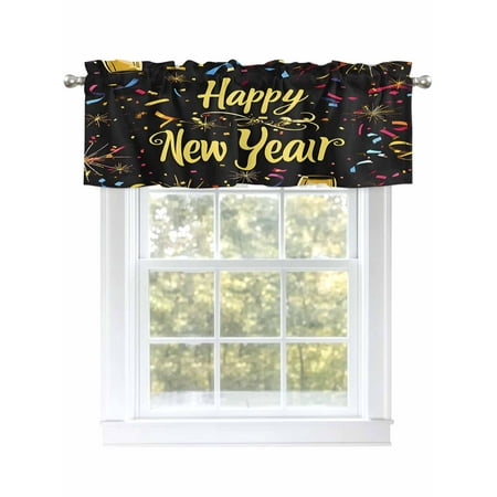 Happy New Year Valances for Windows Rod Pocket Kitchen Valance Curtains - Soft & Washable Small Window Treatment for Living Room Bathroom Ribbon Fireworks 54x18inch