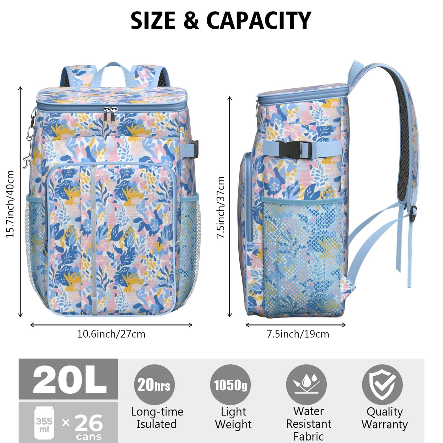 Travel Cooler Bag - Boho Bohemia Flower Camping Beer Cooler Backpack with Bottle Opener- Waterproof Insulated Picnic Backpacks - Cooler Bag for Beach