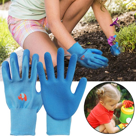 Visland 1Pair Kids Gardening Gloves Nitrile Garden Gloves Children Work Gloves Oil Proof Anti-slip Art Gloves for Crafting Painting Cleaning Cooking