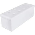 thumbnail image 1 of Benjara Banc Pouf de Rangement en Similicuir Bouton Rectangulaire Blanc, 1 of 2