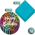 thumbnail image 2 of Wild Child Happy Birthday Animal Print Paper Dessert Plates and Teal Napkins - Colorful Wild Animal Print (Serves 16), 2 of 4