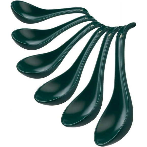 MISSUNNY Porcelain Soup Spoons Set of 6, Asian Ceramic Soup Spoons, 6.6 Inch, Green