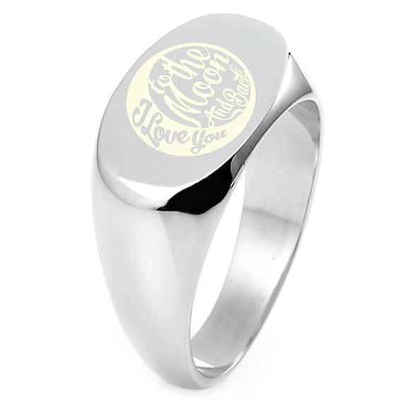 Sterling Silver Retro I Love You to the Moon and Back Engraved Oval Flat Top Polished Ring