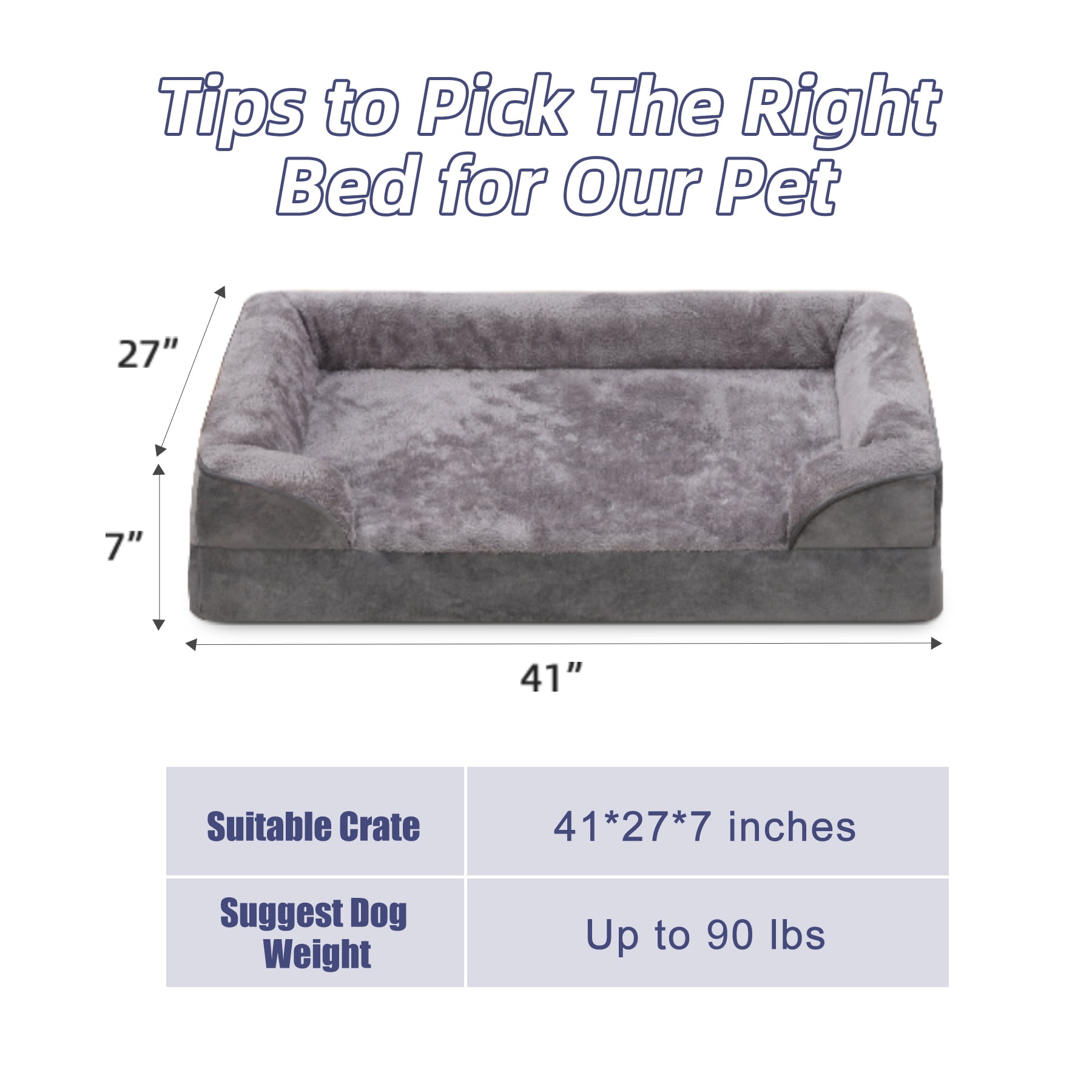 KSIIA 41" Orthopedic Dog Bed for XLarge Dogs Pet Couch with Removable Washable Cover
