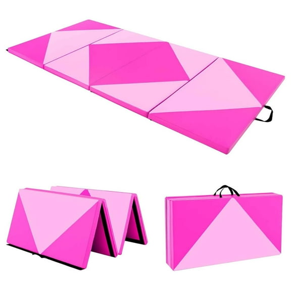 WSSYzyzf 4x8ft Gymnastics Mat 2-Inch Thick Folding Tumbling Mat Pink/Purple with Carrying Handles & Hook Loop Fastener for Home Gym Yoga Studio Exercise