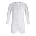 thumbnail image 4 of Brnmxoke Men's Long Sleeve Short Jumpsuit Pajama One Piece Button Down Henley Sleepshirt Rompers Stretchy Lounge Onesie Pajamas White,XL, 4 of 7