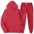 thumbnail image 2 of Mens Hooded Sports Tracksuit Unisex Two-Piece Running Set Long Sleeve Pullover Hoodies and Sweatpants, for Winter Training and Casual Streetwear,Red,S, 2 of 7