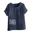 thumbnail image 4 of Staron Hauts d'Été pour Femmes en Liquidation Coton Lin T-Shirts Tendance Chic Col Rond Été Décontracté Manches Courtes Retroussées Hauts Amples Tunique à Imprimé Floral, 4 of 4