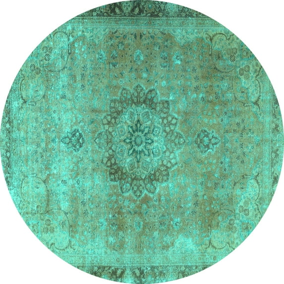 Ahgly Company Machine Washable Indoor Round Persian Turquoise Blue Traditional Area Rugs, 3' Round
