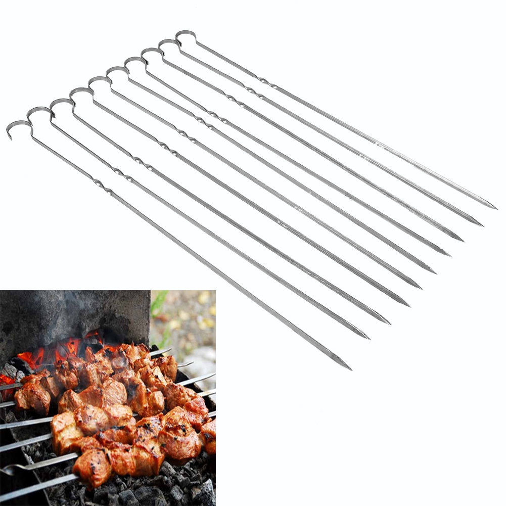 HERCHR 10PCS BBQ Barbecue Grilling Cooking Long Stainless Steel Kabob