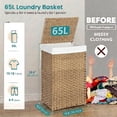 thumbnail image 3 of LEDREM 65L Foldable Laundry Hamper with Lid , Capacity Synthetic Rattan Basket, Removable Washable Liner, 23.6 Inch, Goose Yellow, 3 of 10
