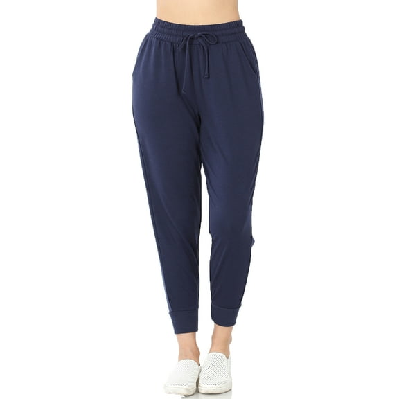 Women's Relax Fit Cropped Jogger Lounge Sweatpants Running Pants (Navy, X-Large)