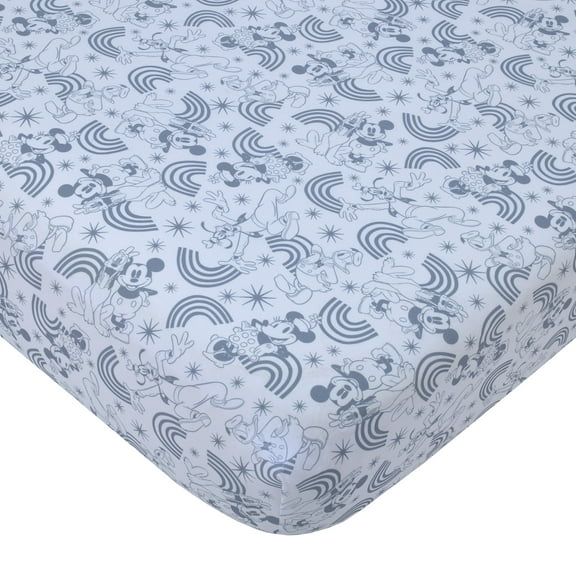 Disney Mickey and Friends Grey and White Fitted Crib Sheet