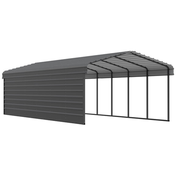 Arrow 12 x 29 x 7 ft Charcoal Carport With 1 Side Wall Kit