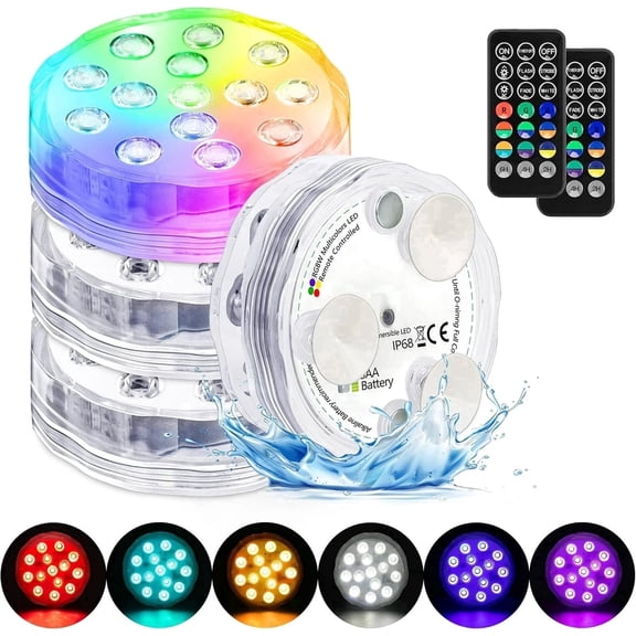 Slssqhz 4pcs Pool Light Submersible LED Lamp with Remote Control and Adjustable Colors Waterproof for Pool Fountains Ponds Aquariums