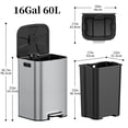 thumbnail image 4 of KSSKSS 16 Gallon/60L Large Stainless Steel Trash Can with Soft-Close Lid,Heavy Duty Hands-Free Commercial Step Trash Bin with Removable Inner Bucket, Pedal Garbage Can for Home Office and Kitchen, 4 of 8