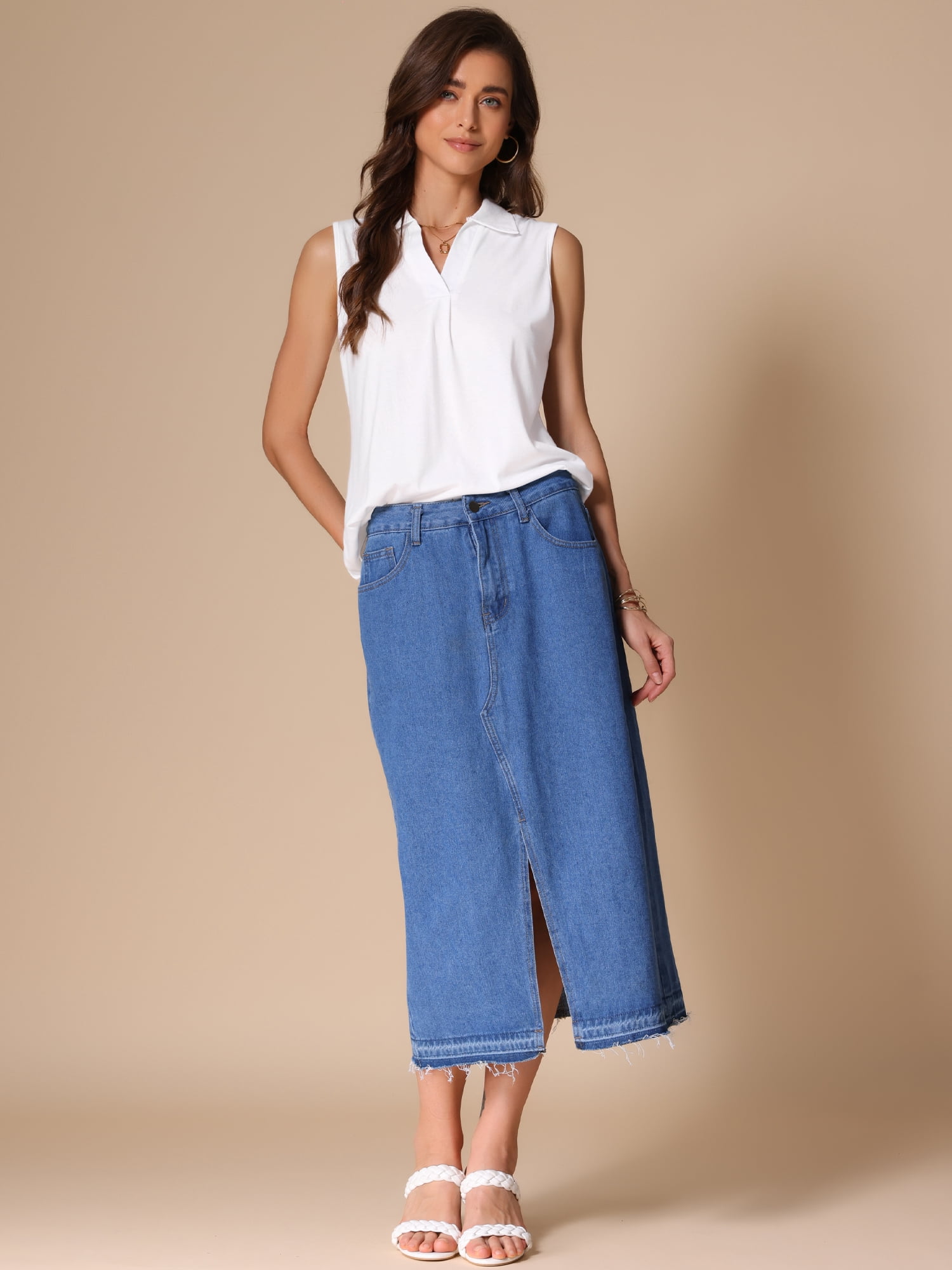 DARING DIVA Women's Sleeveless V Neck Solid Loose Casual Top S White