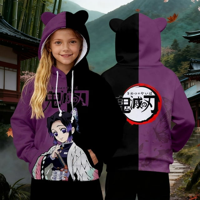Demon Slayer Printed Unisex Hooded Sweatshirt Featuring Adorable Cat Ear Print And Soft Fabric For Daily Outfits And Comfort(Light Purple-100)#0708