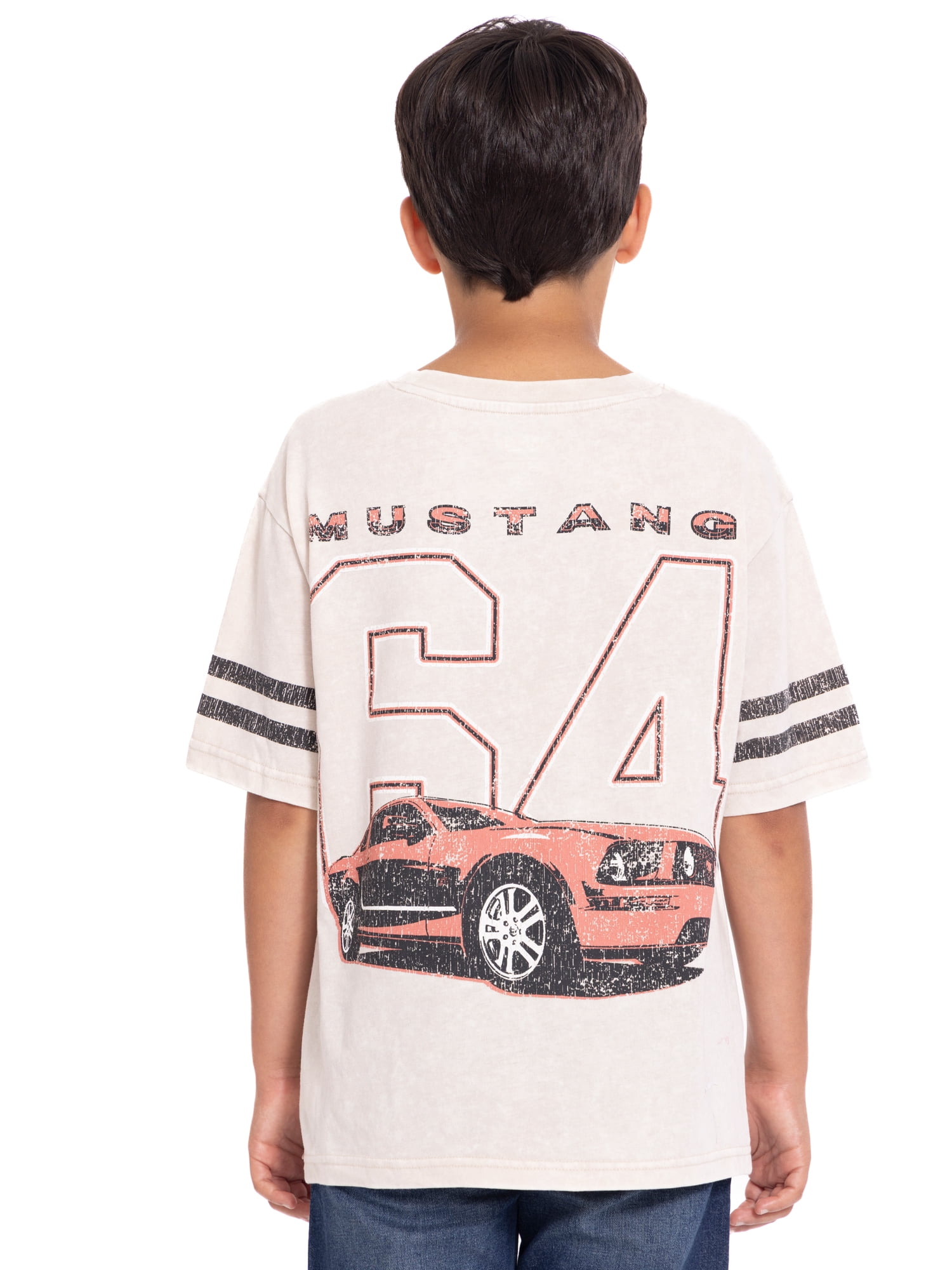 Ford Mustang Boys Mineral Washed Graphic Football Tee with Short Sleeves, Sizes 4-18