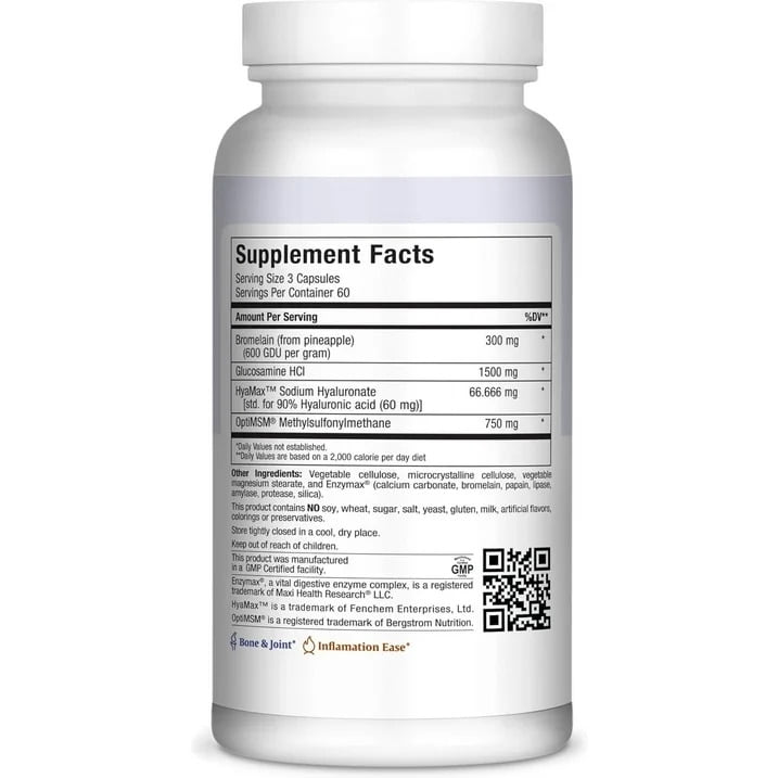 Maxi Health Premium Glucosamine Complex - Joint Support - Hyaluronic Acid & MSM - 180 MaxiCaps - Kosher