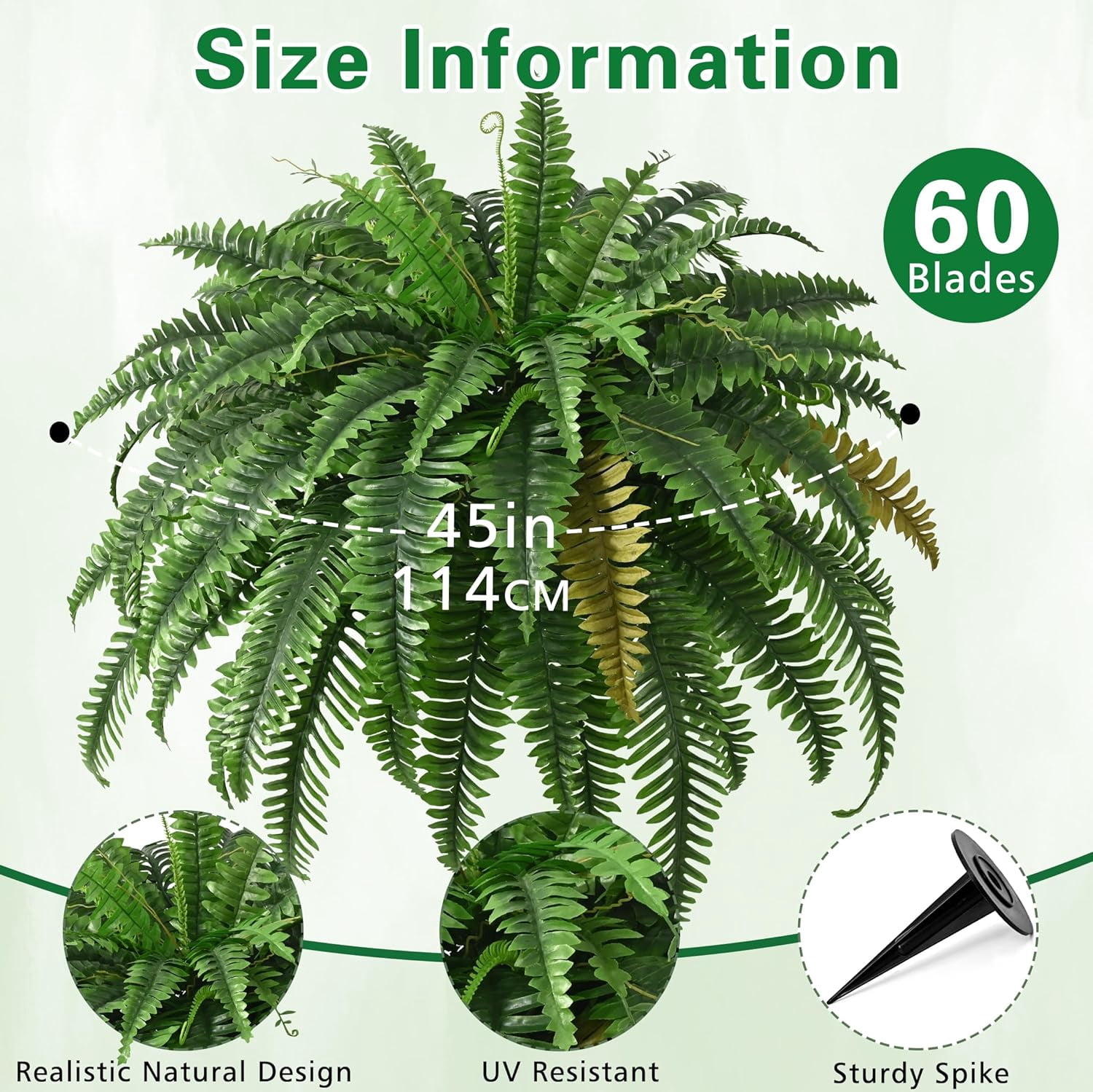 2PCS 45in Fake Ferns Large Artificial Plants Outdoor  Weatherproof Faux  Fern Realistic Hanging Decor for Porch Home Garden