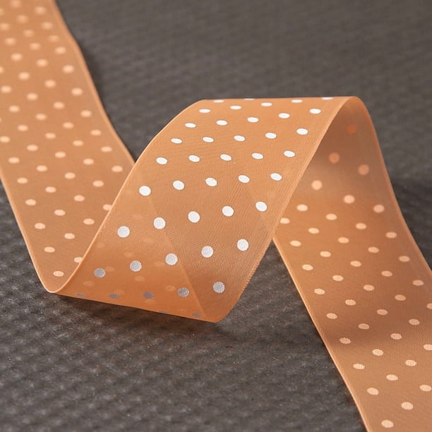 XmhyTop-A Cintas de gasa con lunares de 10 yardas, 2,5 cm de ancho, ideal para envolver regalos y decorar bodas, color naranja oscuro y blanco.
