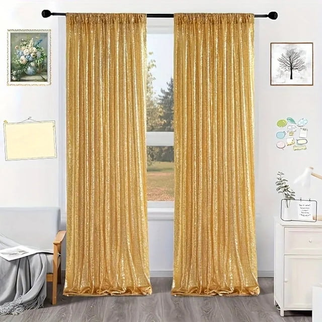 ZZkhGO Sequin Rod Curtain, European Style Party Curtain, Sparkling Nylon Drape for Wedding Event Decor