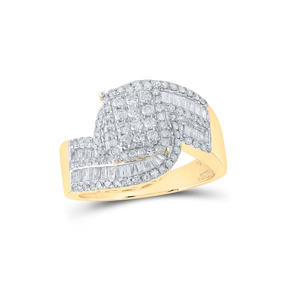 10kt Yellow Gold Womens Round Diamond Cluster Ring 1 Cttw
