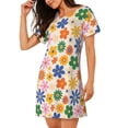 thumbnail image 2 of Balery Groovy Daisy Flowers Camisón de manga corta con cuello redondo para mujer, cómodo y elegante., 2 of 6