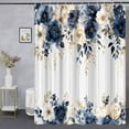 thumbnail image 3 of Blue and White Floral Shower Curtain Flower Rose Plant Botanical Eucalyptus Leaf Girls Navy Watercolor Wildflower with Plastic Hooks Fabric Waterproof Accessories Decor-72"W x 72"L (Pack of 1), 3 of 7