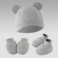 thumbnail image 3 of LZHGirlshop 3 Pieces Newborn Solid Color Hat Mittens Sock Set No Scratch Gloves for 0-12 Months Boy Girl,Gray,One Size, 3 of 5